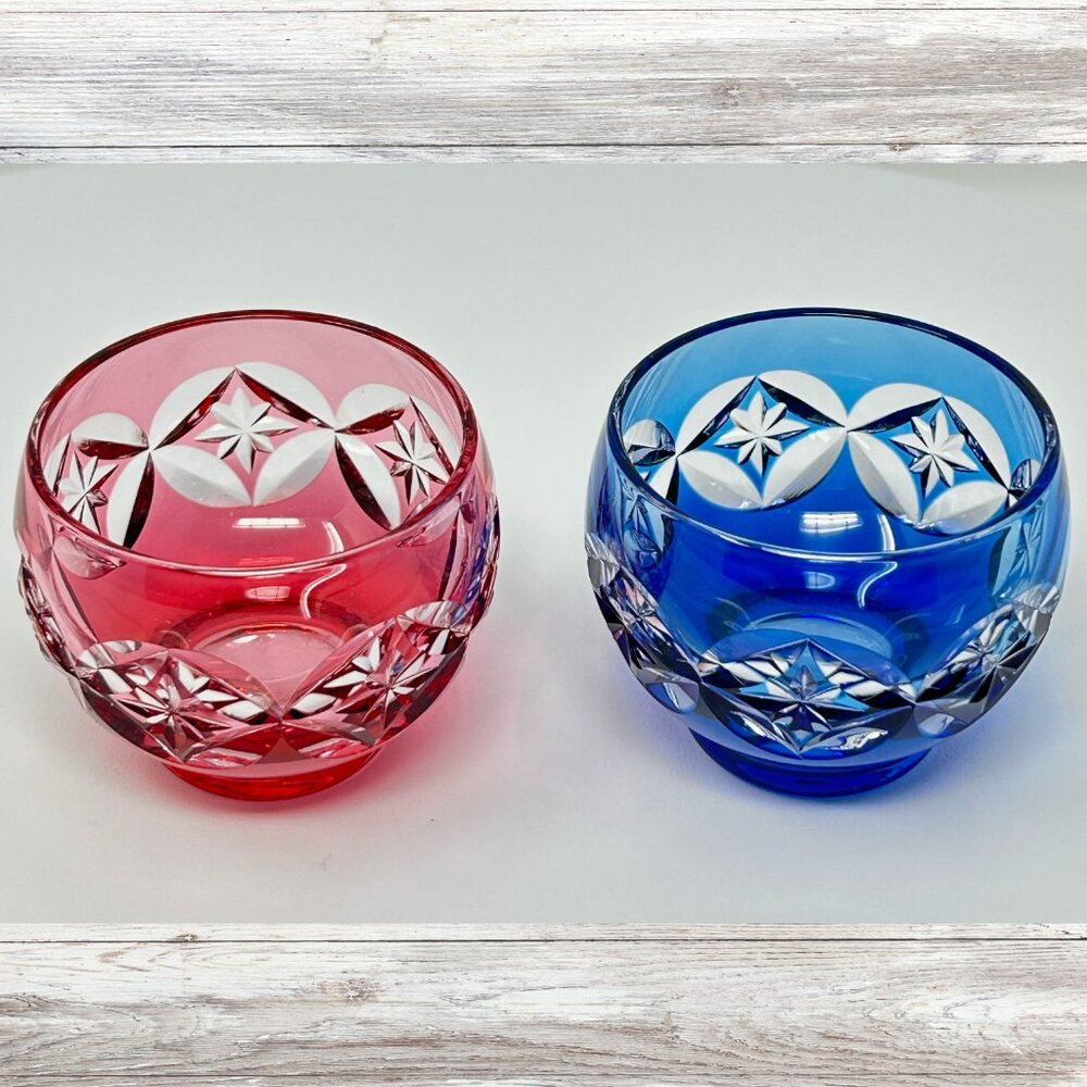 Vintage Kagami Crystal Sake Glasses Japanese Sake Cup Kagami Crystal Edo Kirik